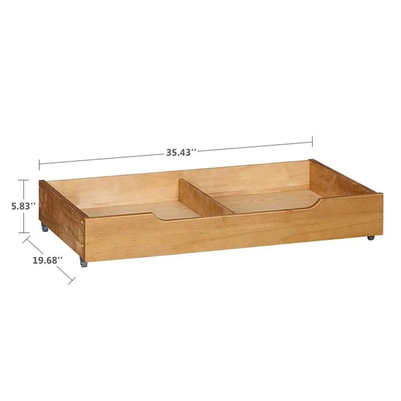 Solid Wood Underbed Storage Trundle Organizer with Wheels, Queen King Size