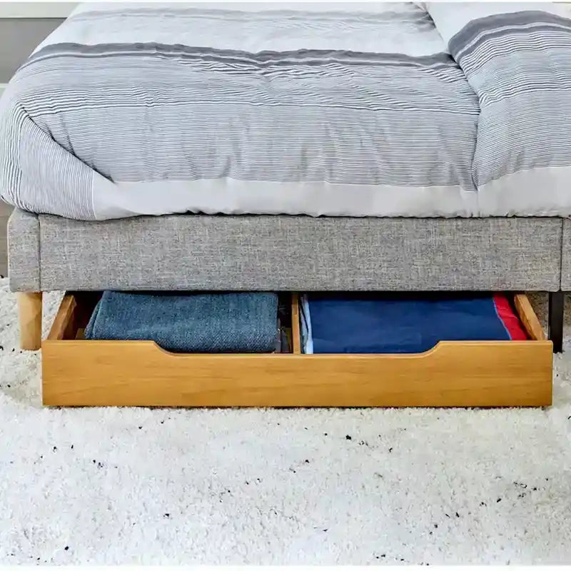 Solid Wood Underbed Storage Trundle Organizer with Wheels, Queen King Size