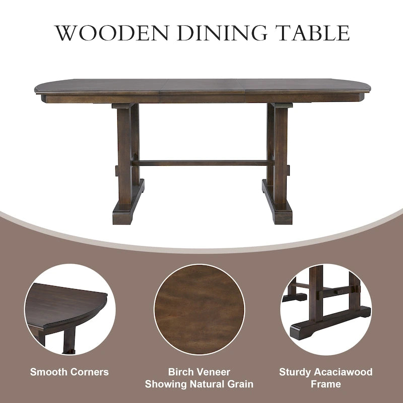 Table à manger extensible de 60-78", table de cuisine en bois de style ferme avec rallonge amovible pour 4 à 8 personnes