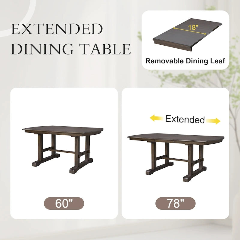 Tavolo da pranzo allungabile da 60-78", tavolo da cucina in legno stile rustico con prolunga rimovibile per 4-8 persone