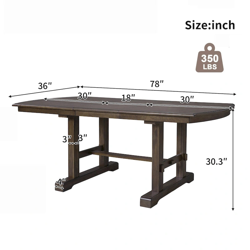 Tavolo da pranzo allungabile da 60-78", tavolo da cucina in legno stile rustico con prolunga rimovibile per 4-8 persone