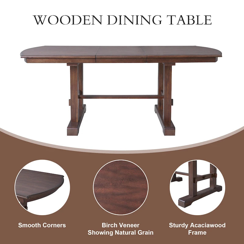 Tavolo da pranzo allungabile da 60-78", tavolo da cucina in legno stile rustico con prolunga rimovibile per 4-8 persone