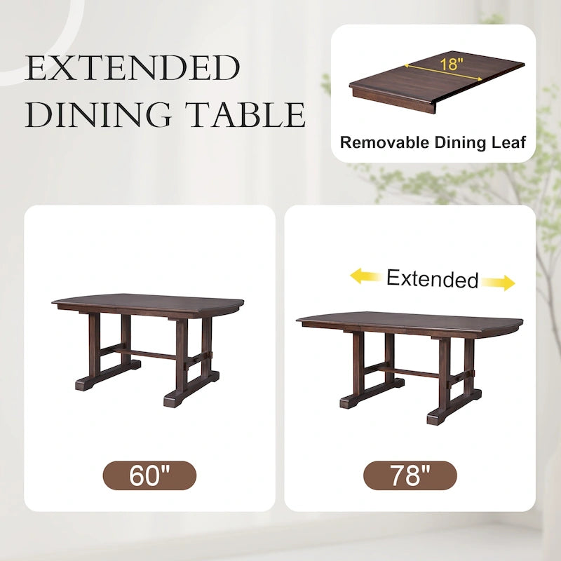 Tavolo da pranzo allungabile da 60-78", tavolo da cucina in legno stile rustico con prolunga rimovibile per 4-8 persone