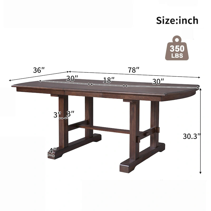 Tavolo da pranzo allungabile da 60-78", tavolo da cucina in legno stile rustico con prolunga rimovibile per 4-8 persone