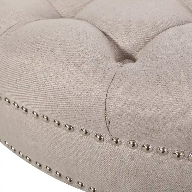 Contemporary Round Ottoman with Rolling Casters and Button Tufted Upholstery