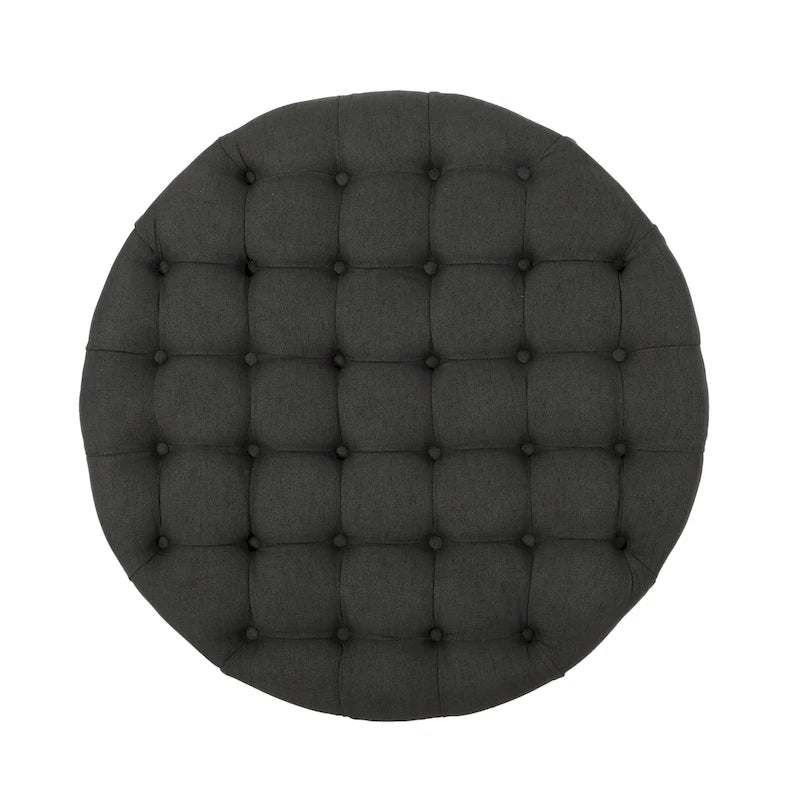 Contemporary Round Ottoman with Rolling Casters and Button Tufted Upholstery