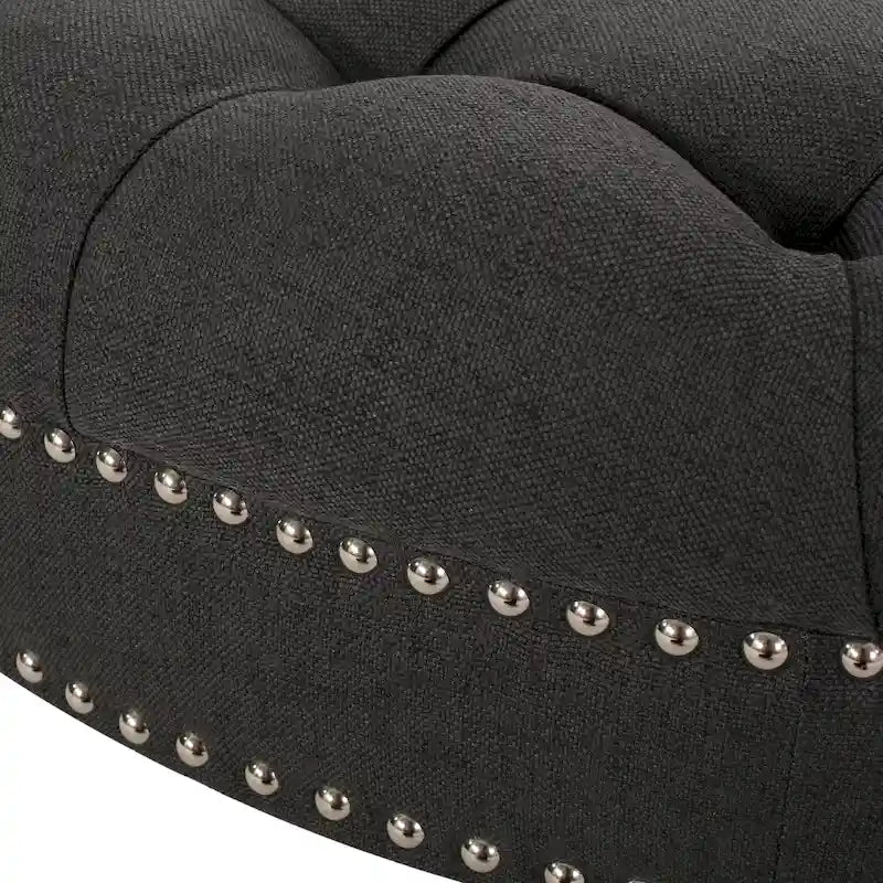 Contemporary Round Ottoman with Rolling Casters and Button Tufted Upholstery