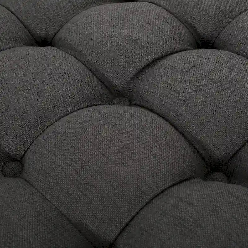 Contemporary Round Ottoman with Rolling Casters and Button Tufted Upholstery