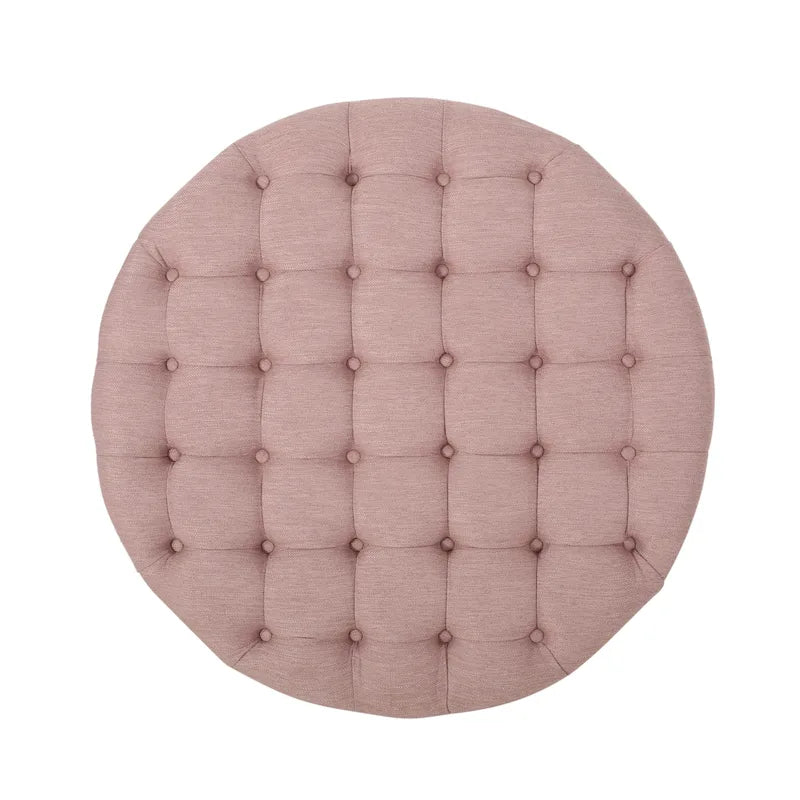 Contemporary Round Ottoman with Rolling Casters and Button Tufted Upholstery
