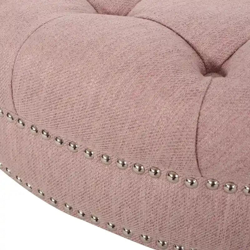 Contemporary Round Ottoman with Rolling Casters and Button Tufted Upholstery