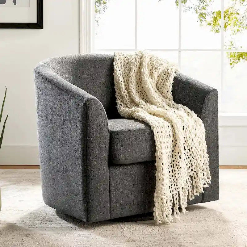 Fauteuil tonneau moderne rembourré avec base pivotante
