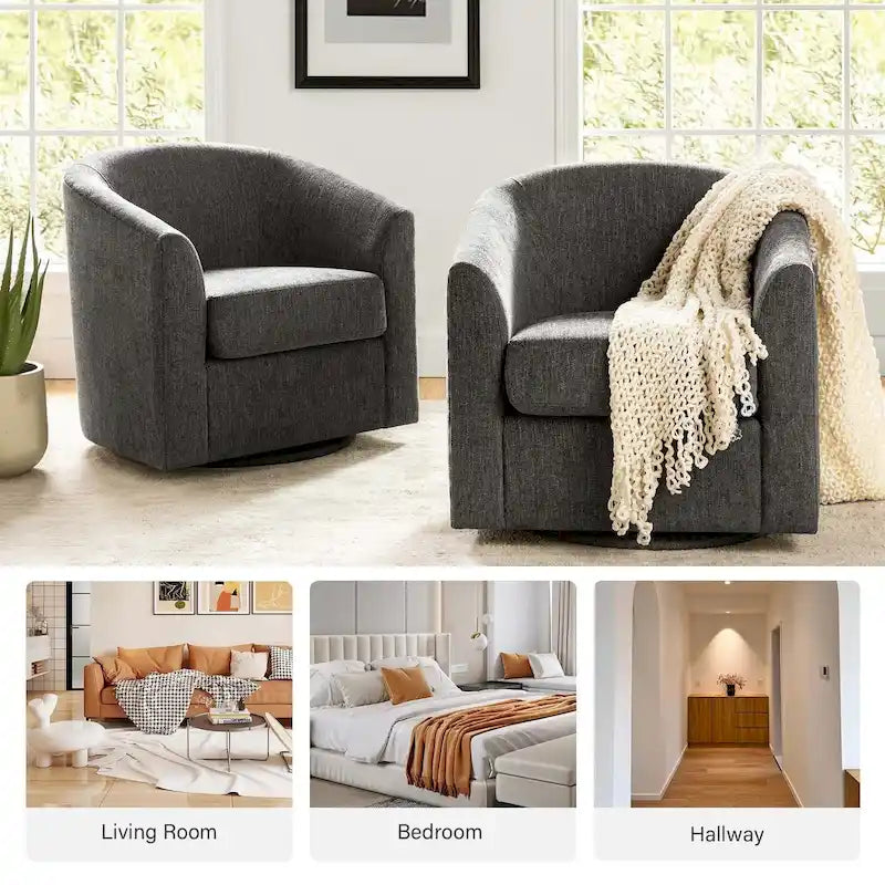 Fauteuil tonneau moderne rembourré avec base pivotante