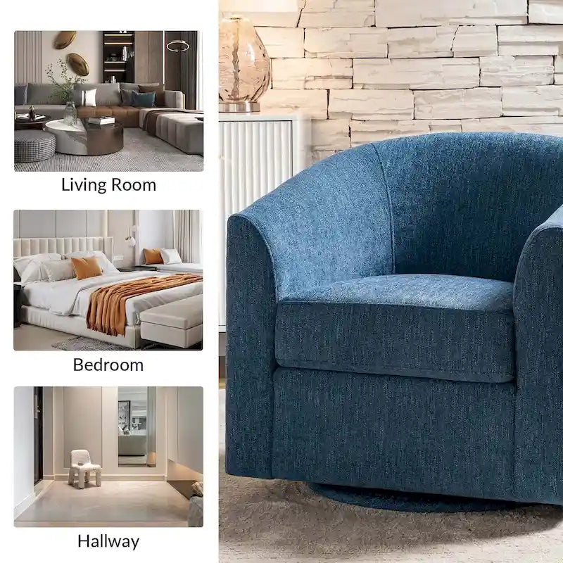Fauteuil tonneau moderne rembourré avec base pivotante