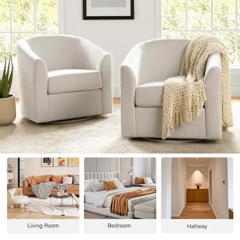 Fauteuil tonneau moderne rembourré avec base pivotante