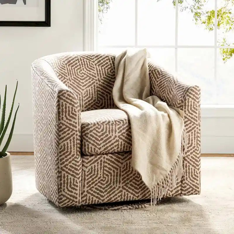 Fauteuil tonneau moderne rembourré avec base pivotante