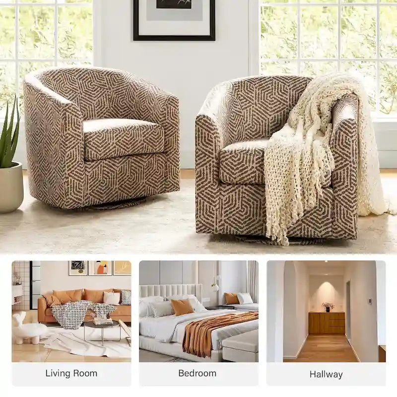 Fauteuil tonneau moderne rembourré avec base pivotante