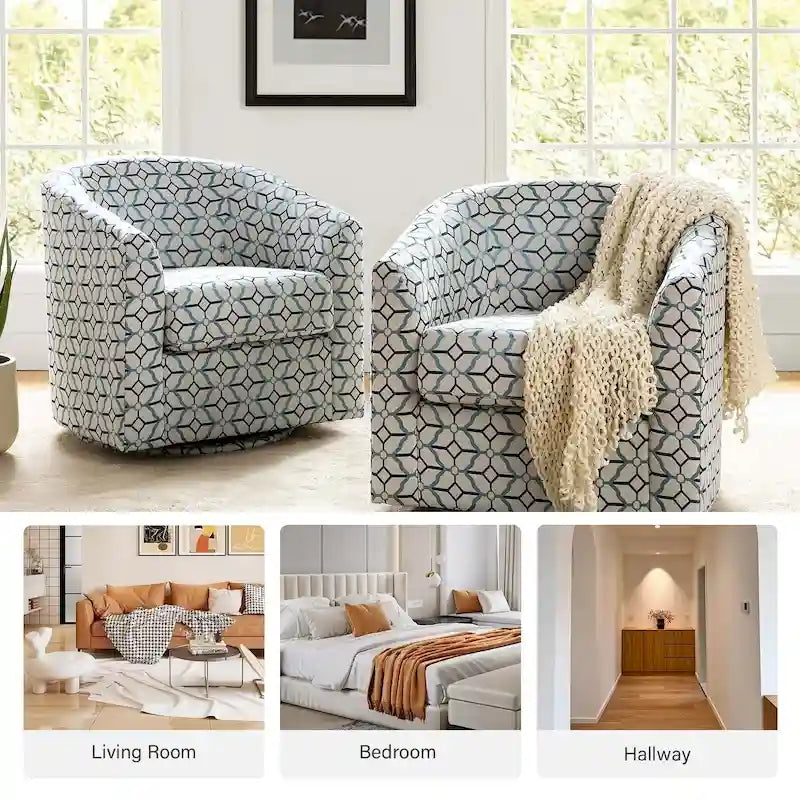 Fauteuil tonneau moderne rembourré avec base pivotante