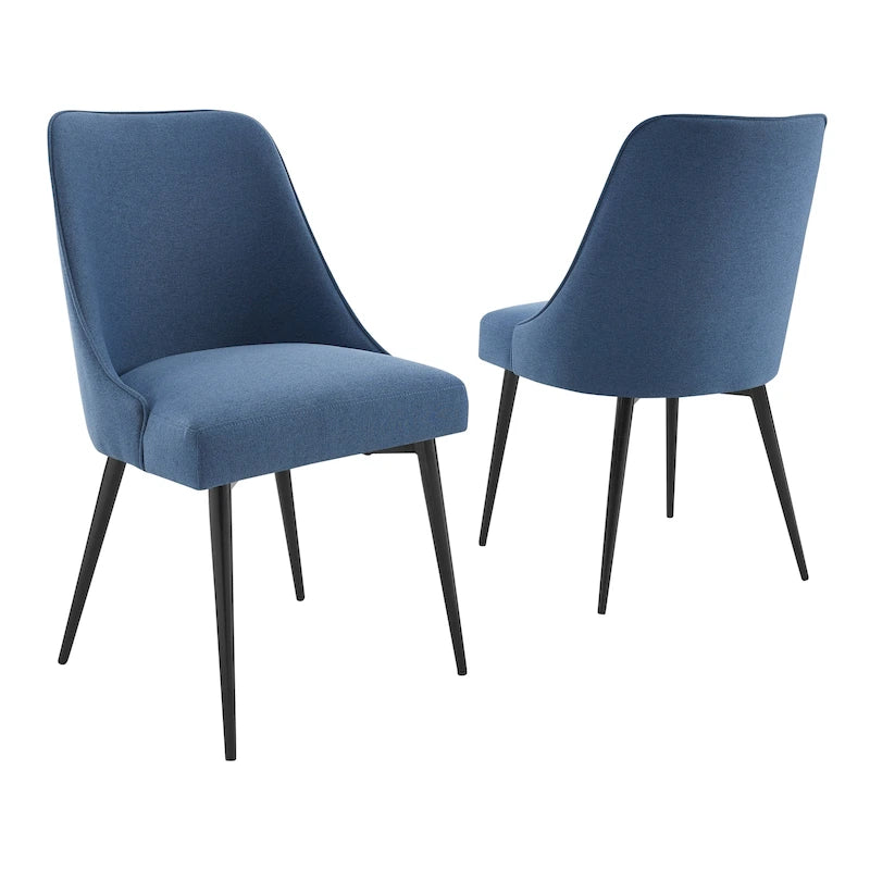Juego de 2 sillas de comedor modernas de estilo mid-century, tapizadas de tela y sin reposabrazos