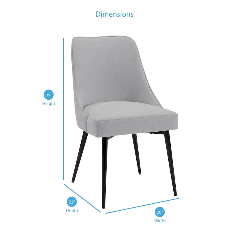 Juego de 2 sillas de comedor modernas de estilo mid-century, tapizadas de tela y sin reposabrazos