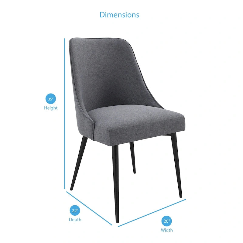 Juego de 2 sillas de comedor modernas de estilo mid-century, tapizadas de tela y sin reposabrazos
