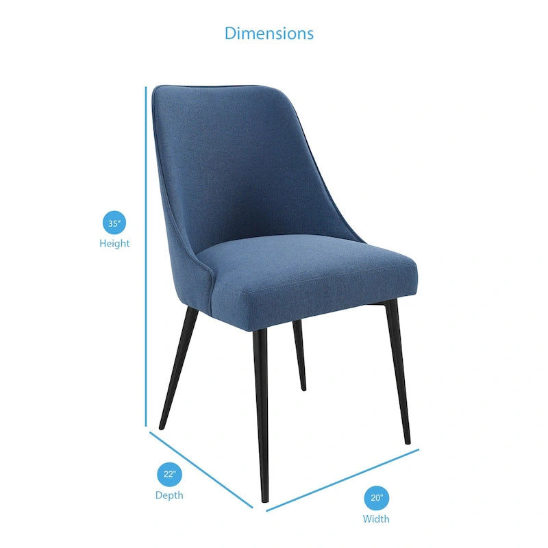 Juego de 2 sillas de comedor modernas de estilo mid-century, tapizadas de tela y sin reposabrazos