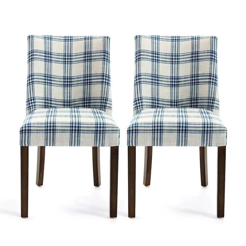Juego de 2 sillas de comedor tapizadas en tela con detalles de tachuelas y patas de madera de caucho