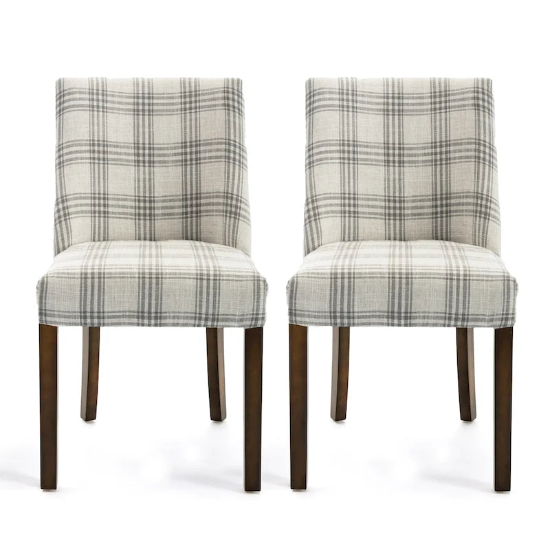 Juego de 2 sillas de comedor tapizadas en tela con detalles de tachuelas y patas de madera de caucho