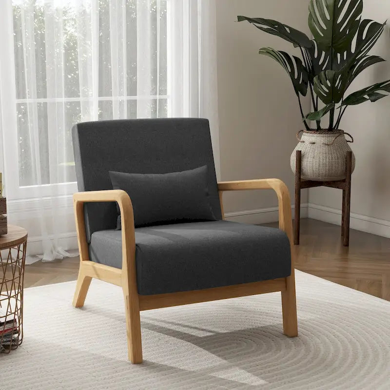 Moderaner Akzentsessel im Mid-Century-Stil für das Wohnzimmer mit Leinenbezug