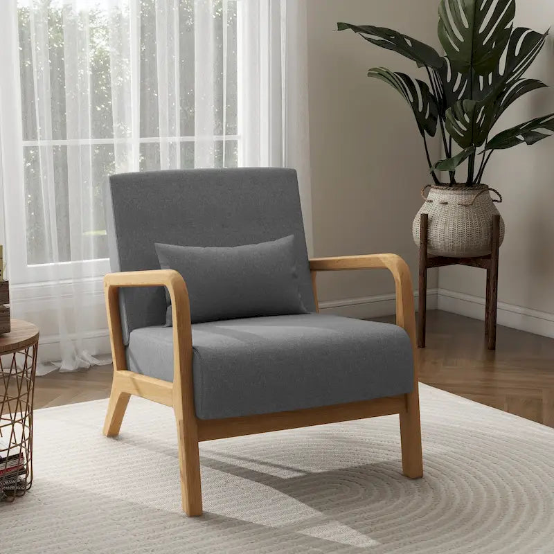 Moderaner Akzentsessel im Mid-Century-Stil für das Wohnzimmer mit Leinenbezug