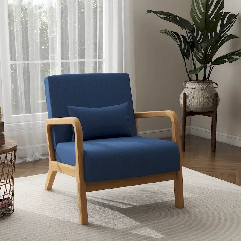 Moderaner Akzentsessel im Mid-Century-Stil für das Wohnzimmer mit Leinenbezug