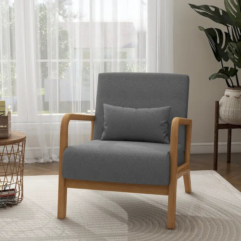 Moderaner Akzentsessel im Mid-Century-Stil für das Wohnzimmer mit Leinenbezug
