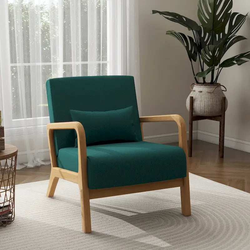 Moderaner Akzentsessel im Mid-Century-Stil für das Wohnzimmer mit Leinenbezug