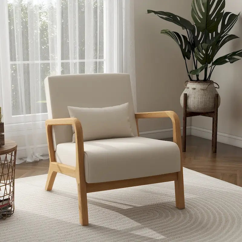 Moderaner Akzentsessel im Mid-Century-Stil für das Wohnzimmer mit Leinenbezug