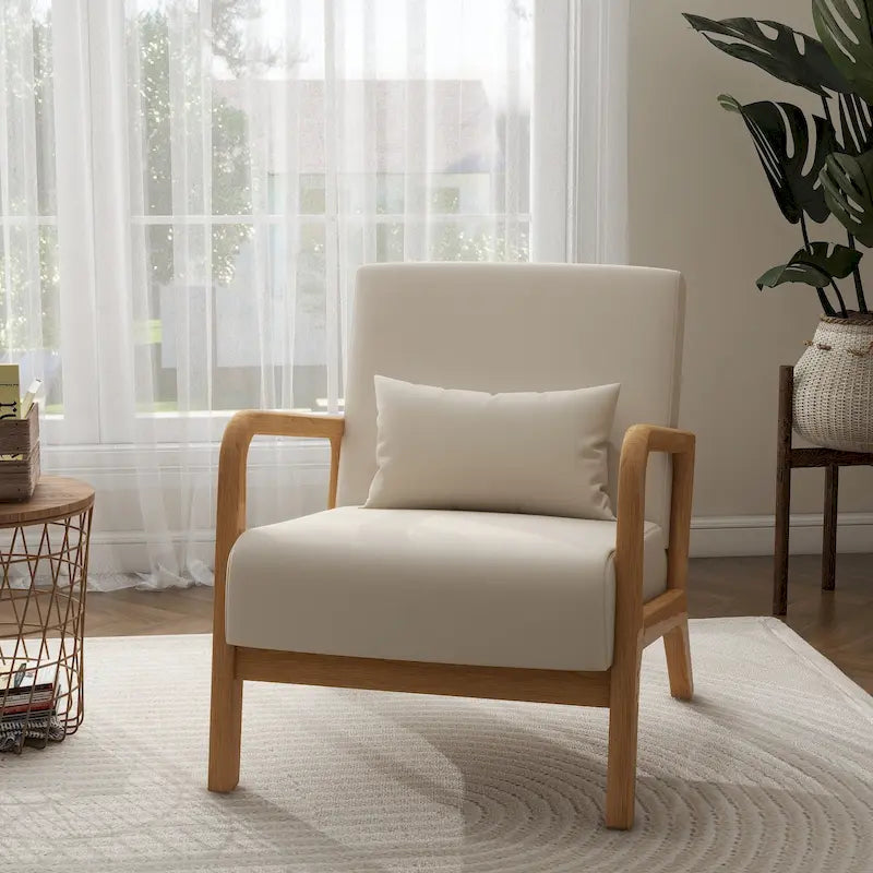 Moderaner Akzentsessel im Mid-Century-Stil für das Wohnzimmer mit Leinenbezug