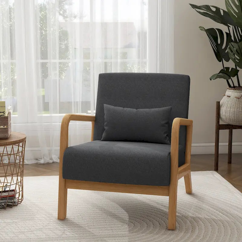 Moderaner Akzentsessel im Mid-Century-Stil für das Wohnzimmer mit Leinenbezug