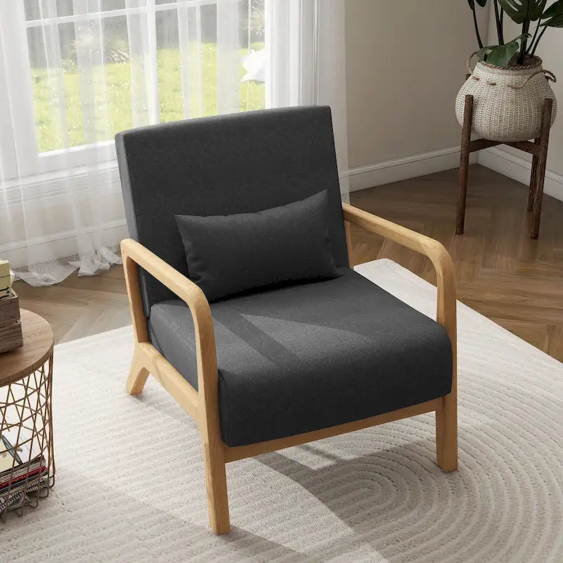 Moderaner Akzentsessel im Mid-Century-Stil für das Wohnzimmer mit Leinenbezug