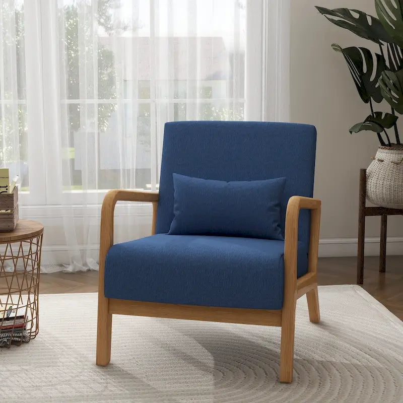 Moderaner Akzentsessel im Mid-Century-Stil für das Wohnzimmer mit Leinenbezug