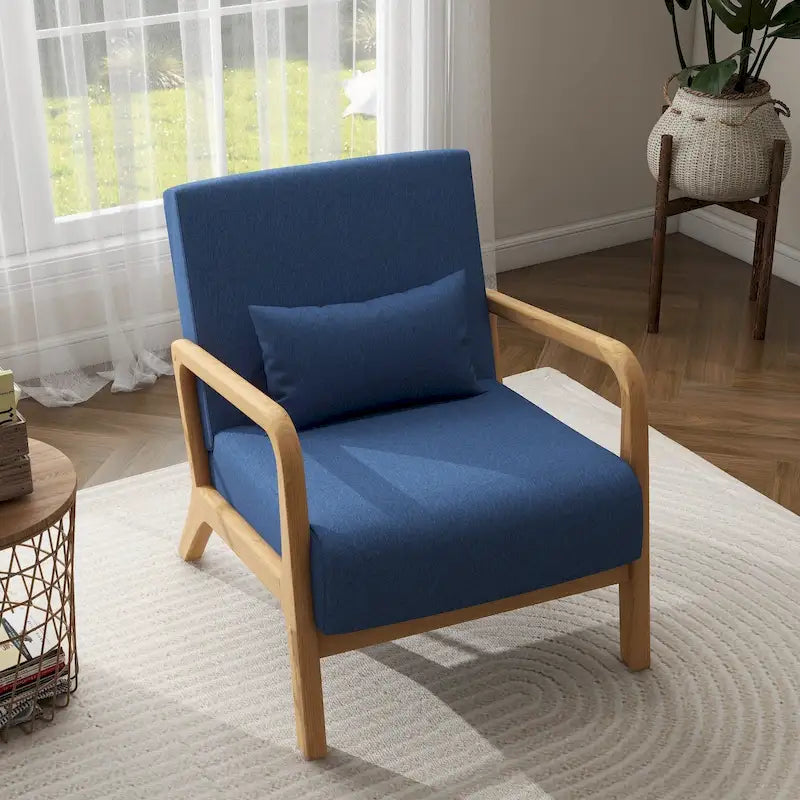 Moderaner Akzentsessel im Mid-Century-Stil für das Wohnzimmer mit Leinenbezug