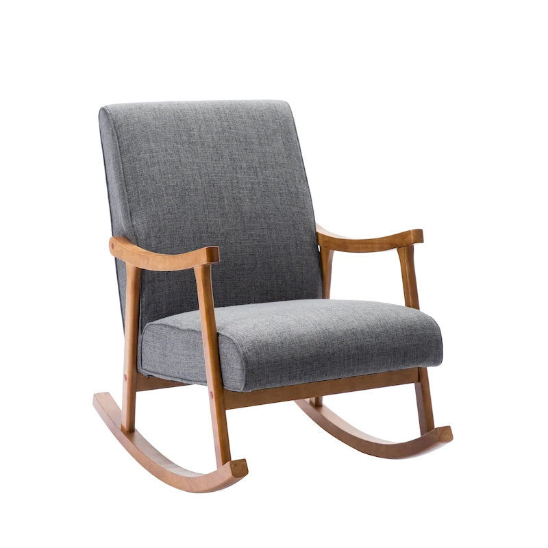 Modern Fabric Rocking Accent Chair with Sturdy Rubberwood Legs and Armrests