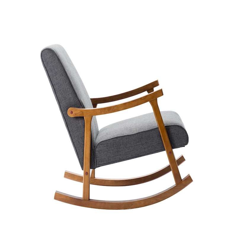 Modern Fabric Rocking Accent Chair with Sturdy Rubberwood Legs and Armrests