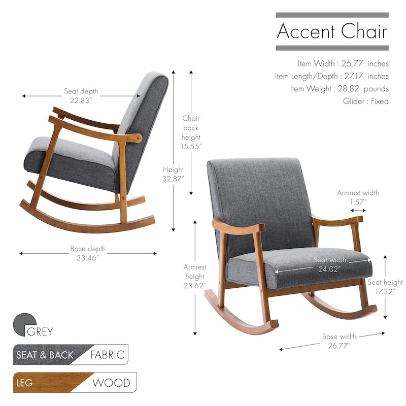 Modern Fabric Rocking Accent Chair with Sturdy Rubberwood Legs and Armrests