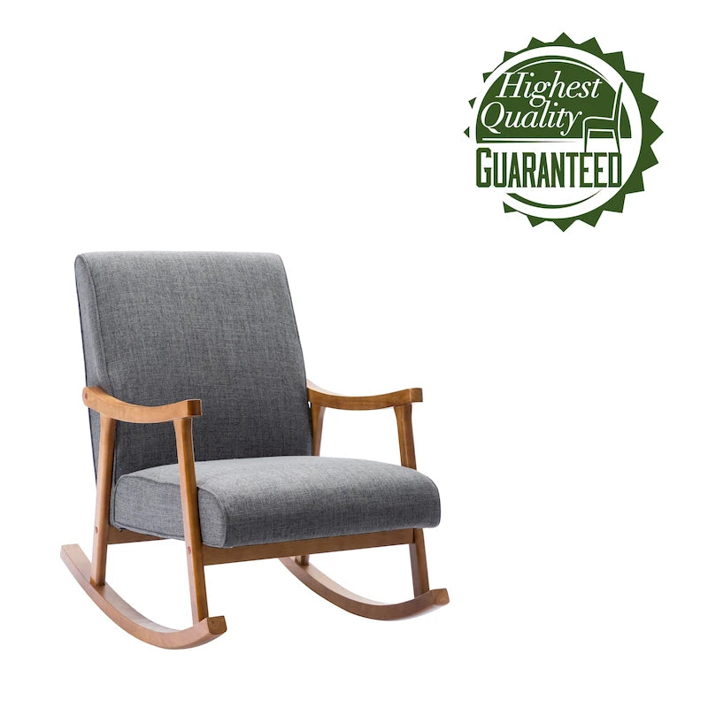 Modern Fabric Rocking Accent Chair with Sturdy Rubberwood Legs and Armrests