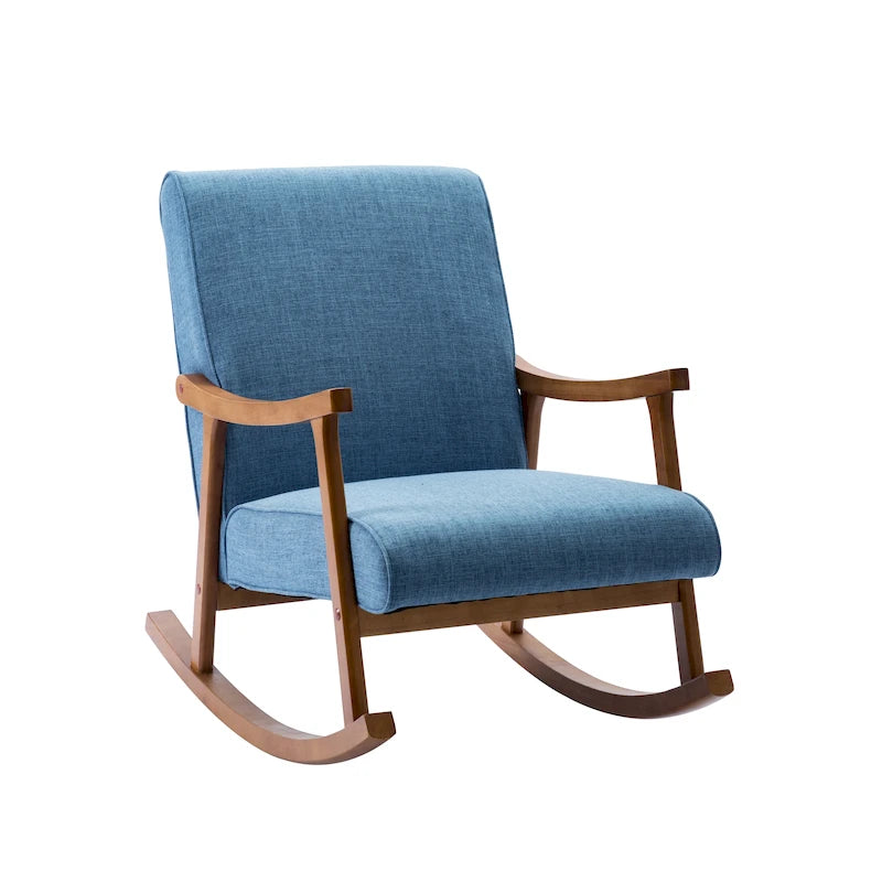 Modern Fabric Rocking Accent Chair with Sturdy Rubberwood Legs and Armrests
