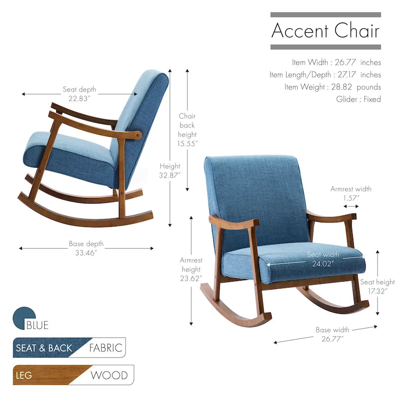 Modern Fabric Rocking Accent Chair with Sturdy Rubberwood Legs and Armrests