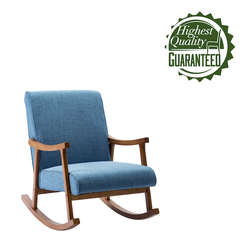 Modern Fabric Rocking Accent Chair with Sturdy Rubberwood Legs and Armrests