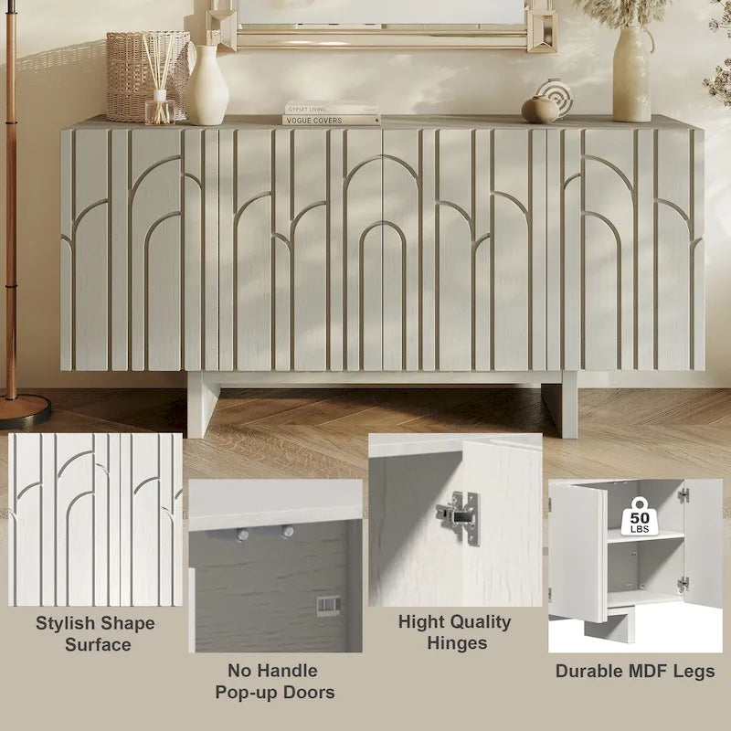 Aparador moderno de madera con almacenamiento y 4 puertas