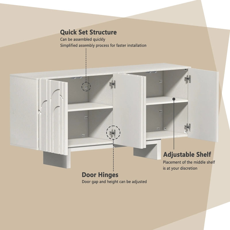 Aparador moderno de madera con almacenamiento y 4 puertas