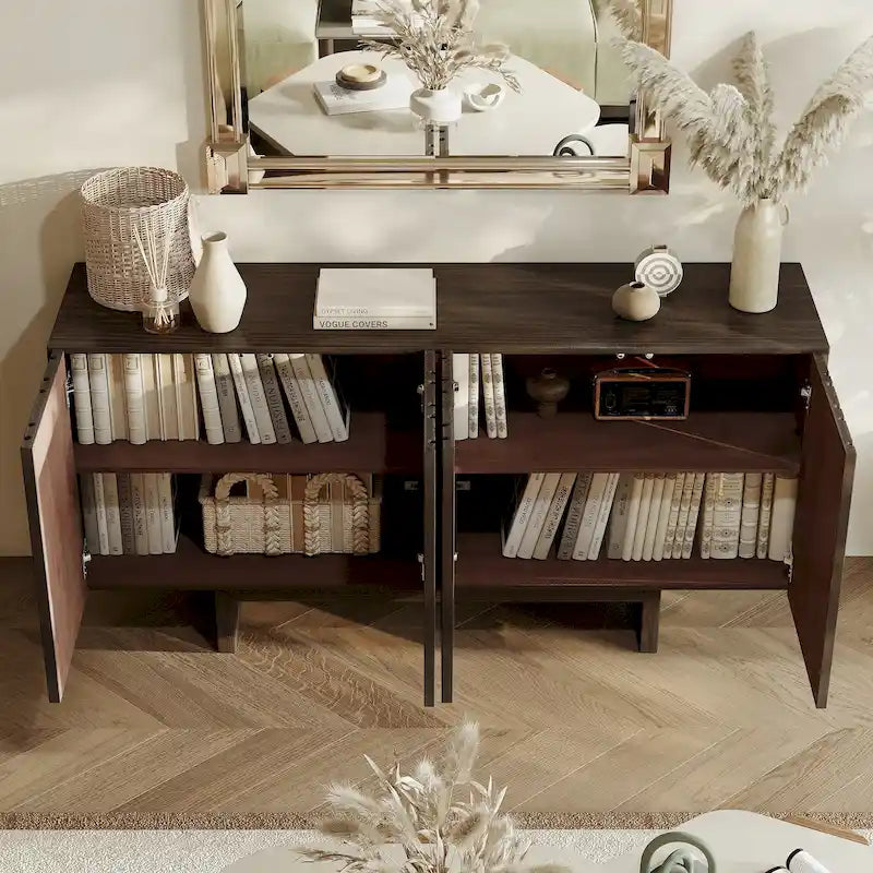 Buffet vaisselier moderne en bois avec rangement et 4 portes