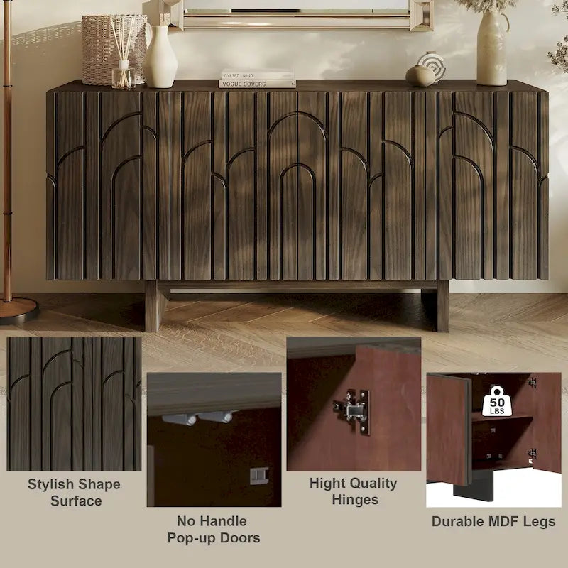 Buffet vaisselier moderne en bois avec rangement et 4 portes