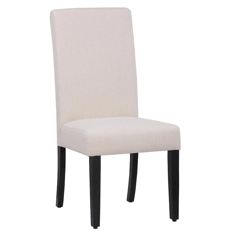 Silla de comedor tapizada en tela de lino con respaldo alto curvado